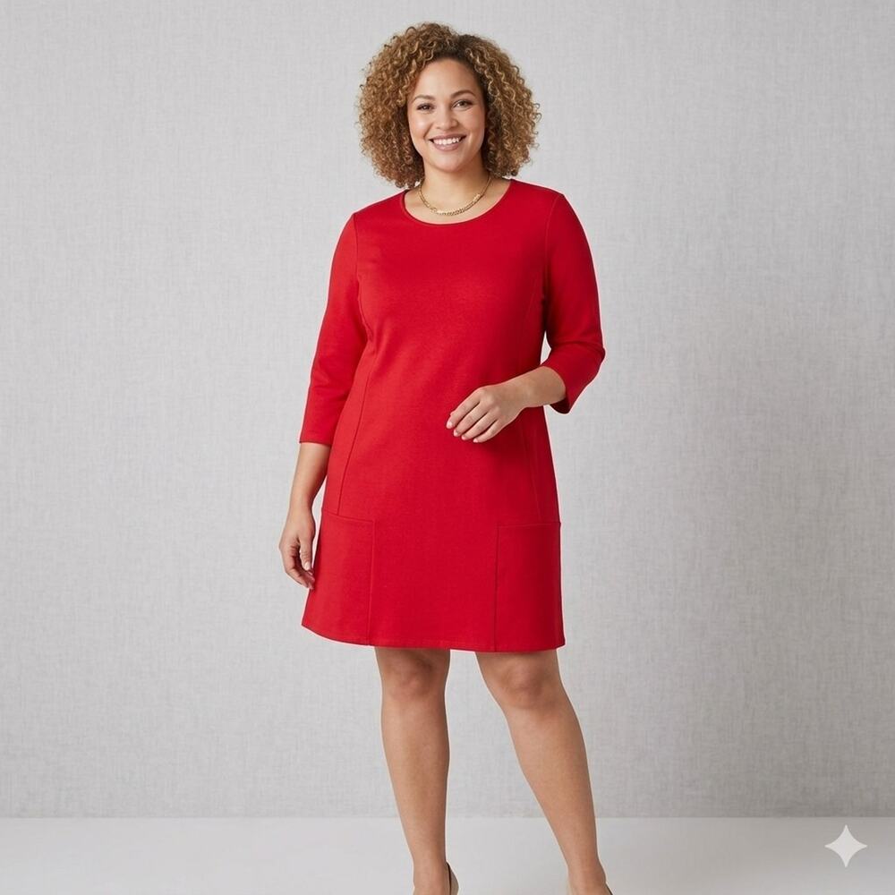 J Jill Ponte Knit Dress, Size L, 3/4 Sleeves Quiet Luxury Office Comfort Capsule